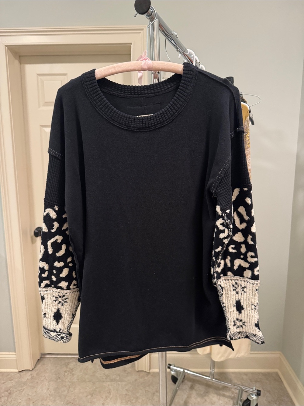 Free People sub brand Top with Leopard-Print Sleeves